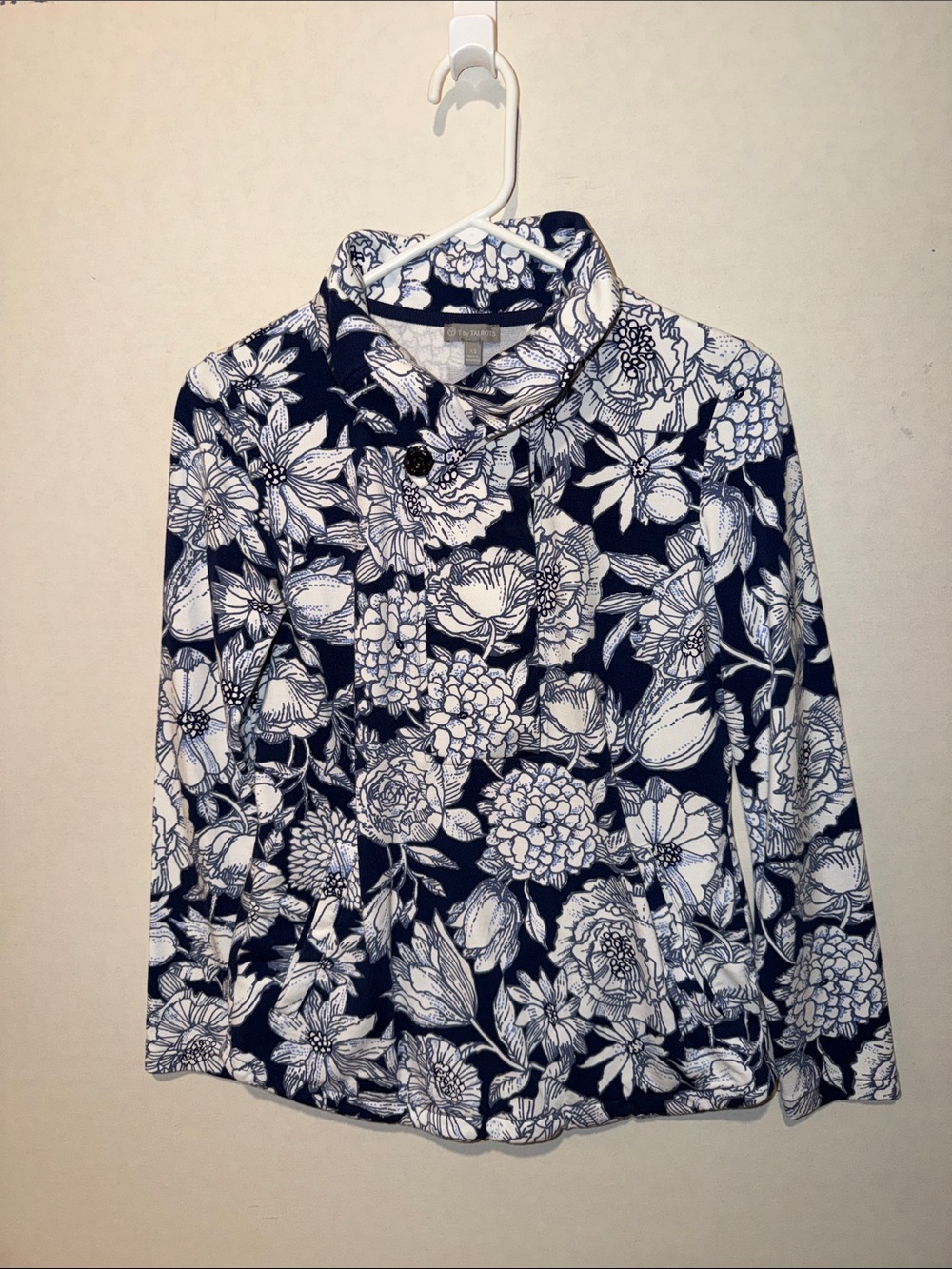 Talbots Navy Floral Button-Accent Women's Top